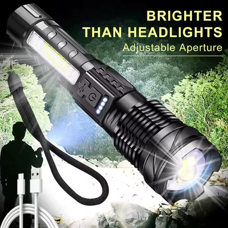High Strong Power Led Flashlights Tactical Emergency Spotlights Telescopic Zoom Built-in Battery USB Rechargeable Camping Torch