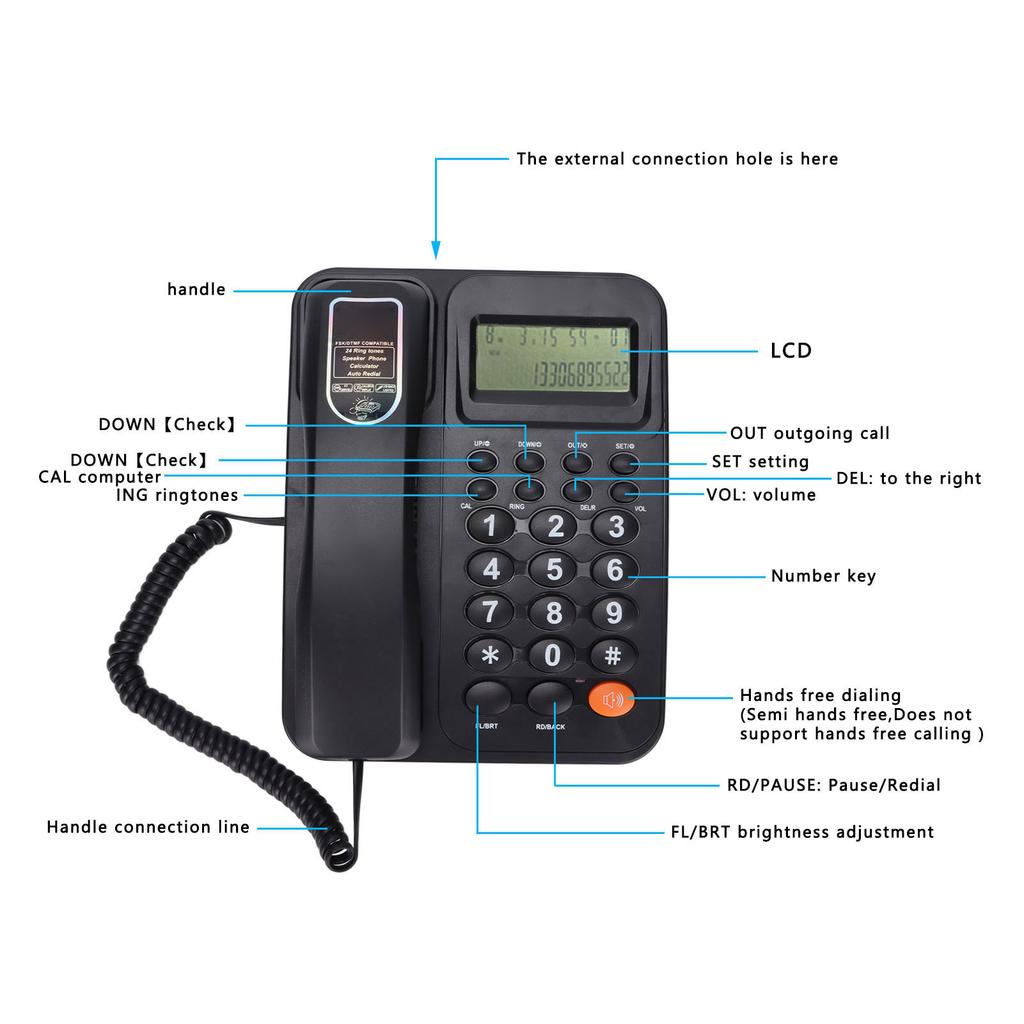 KXT2027CID Corded Telephone Caller ID Semi Hands   24 Ringtones Fixed Landline Phone with Display for   Hotel(Black )