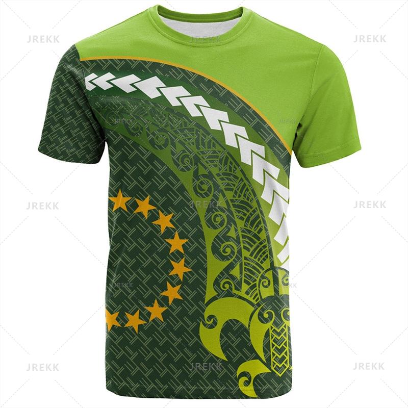3D The RepublicOf Cook Islands Flag Map Printed T Shirt Cook Islands Coat Of Arms Graphic T-shirts For Men Vintage Short Sleeves