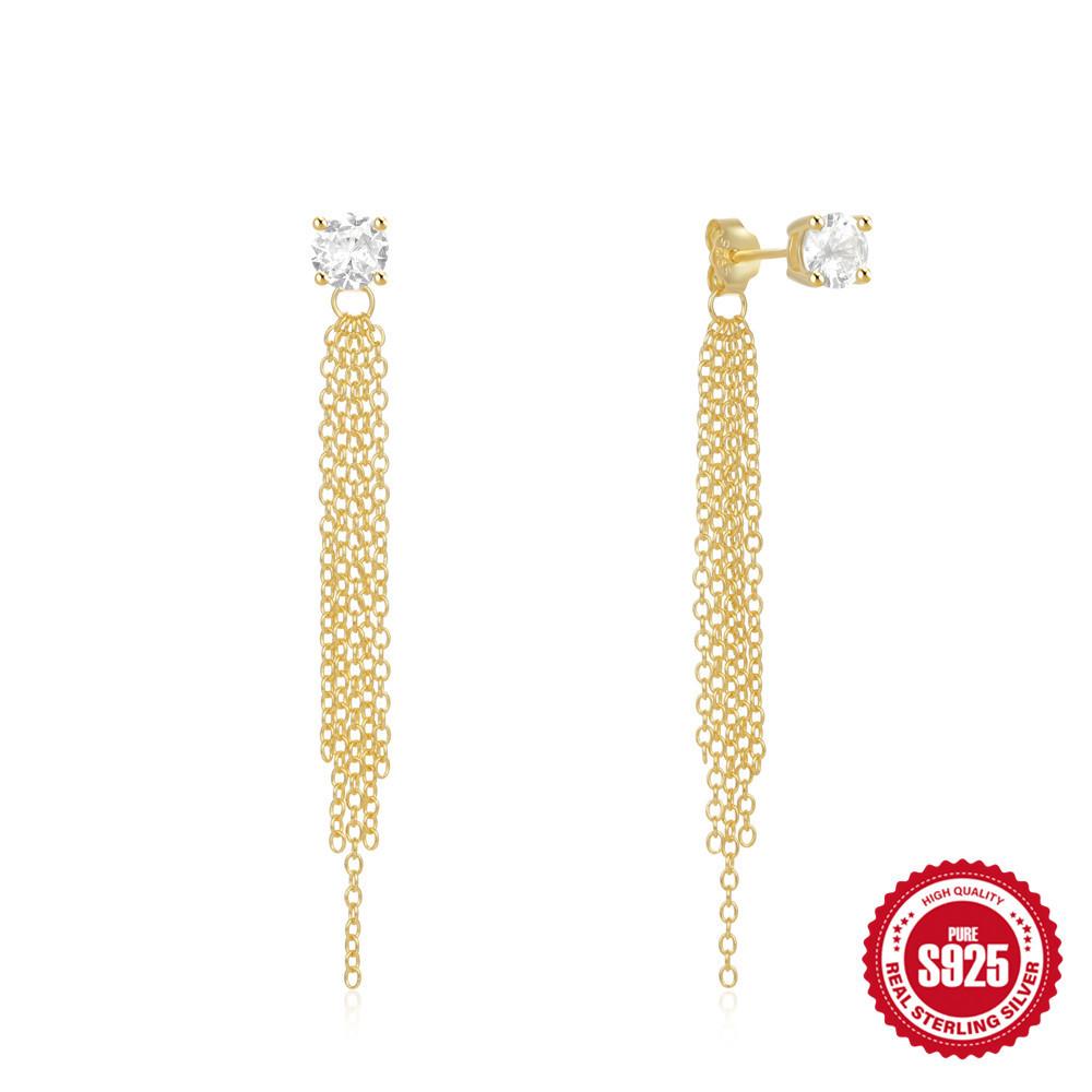 Fashion Jewelry 925 Sterling Silver Earrings Bowknot LOVE Drop Diamond Opal Long Tassel Chain Gold Plated Stud Earrings Women
