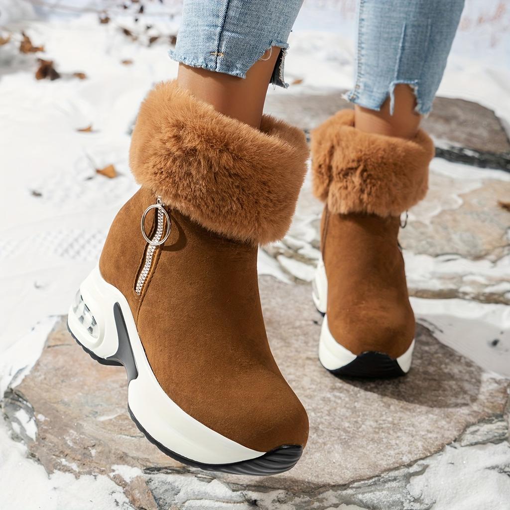 Women's Platform Short Boots, Comfortable Side Zipper Ankle Boots, Stylish Plush Lined Boots