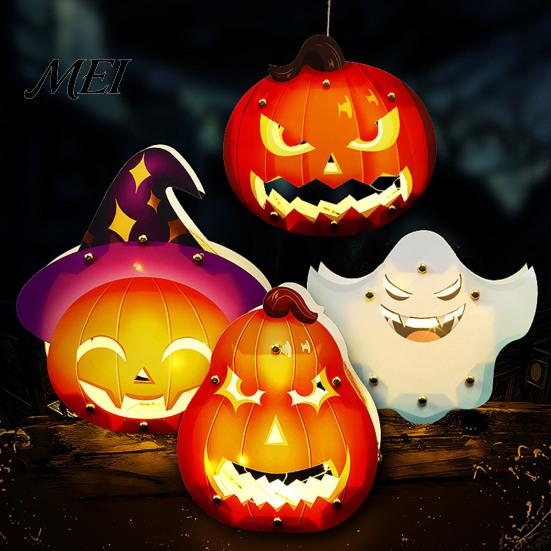 Portable Paper Lanterns for Kids Halloween Lantern Craft Set Kids, DIY Handheld Pumpkin Ghost Art Kits Home Gardening with LED Light Trick or