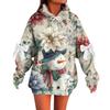 Ladies' Christmas Printed Bow Long Sleeved Loose Fitting Headband With Rope Hooded Sweatshirt Top