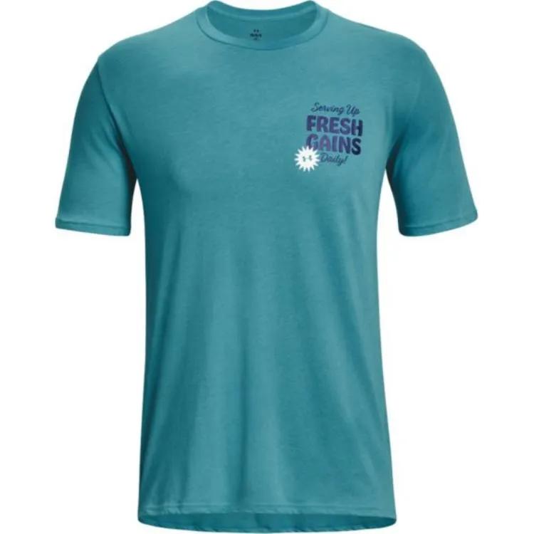 Under Armour T-Shirts Men's Blue Crew Neck Moderate Straight Fit (Unisex) T-Shirts 1376839 434