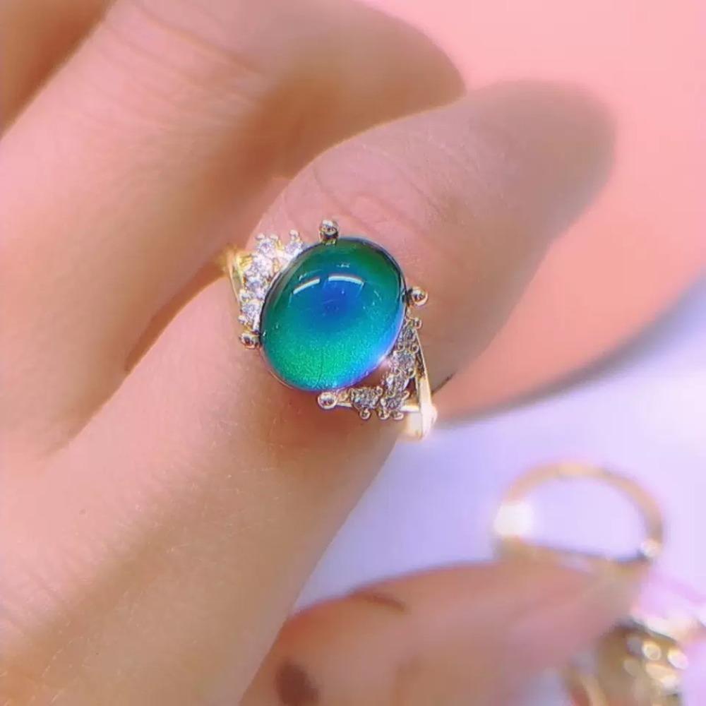 

Creative Luxury Shiny Micro Inlay Zircon Thermochromic Stone Opening Rings Body Temperature Changes Color for Women Jewelry Gift resizable