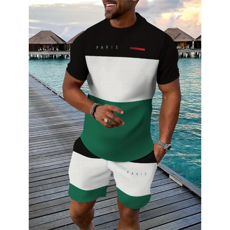 Men's Breathable Athletic Set Summer 3D Letter Print T-Shirt And Shorts Set Adult Lightweight Fitness Wear Casual Sportswear Set