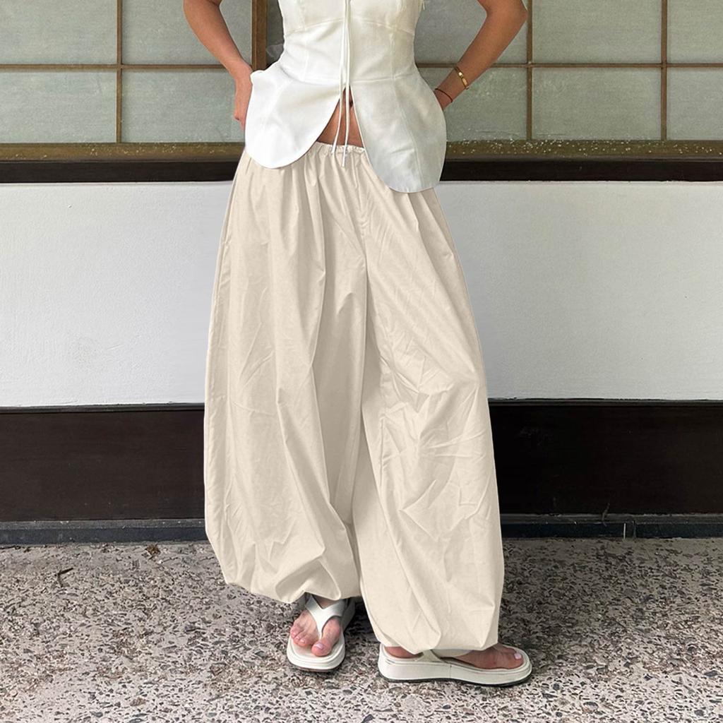 Modne Damskie Spodnie Plisowane, Luźny Krój, Niskie Stan, Casualowe, Szerokie Nogawki