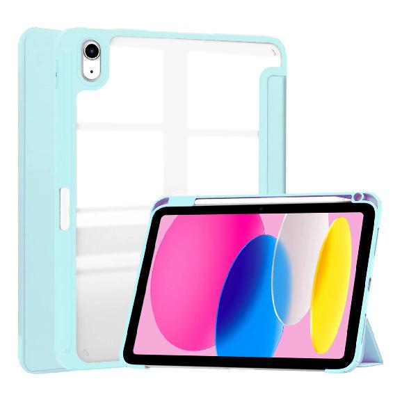 Stoßfeste durchsichtige Hülle für iPad 11. A16 2025, Klare Hybrid-PC-Rückseite + TPU-Stoßfänger mit integriertem Stifthalter, Dreifach faltbare Ständerabdeckung