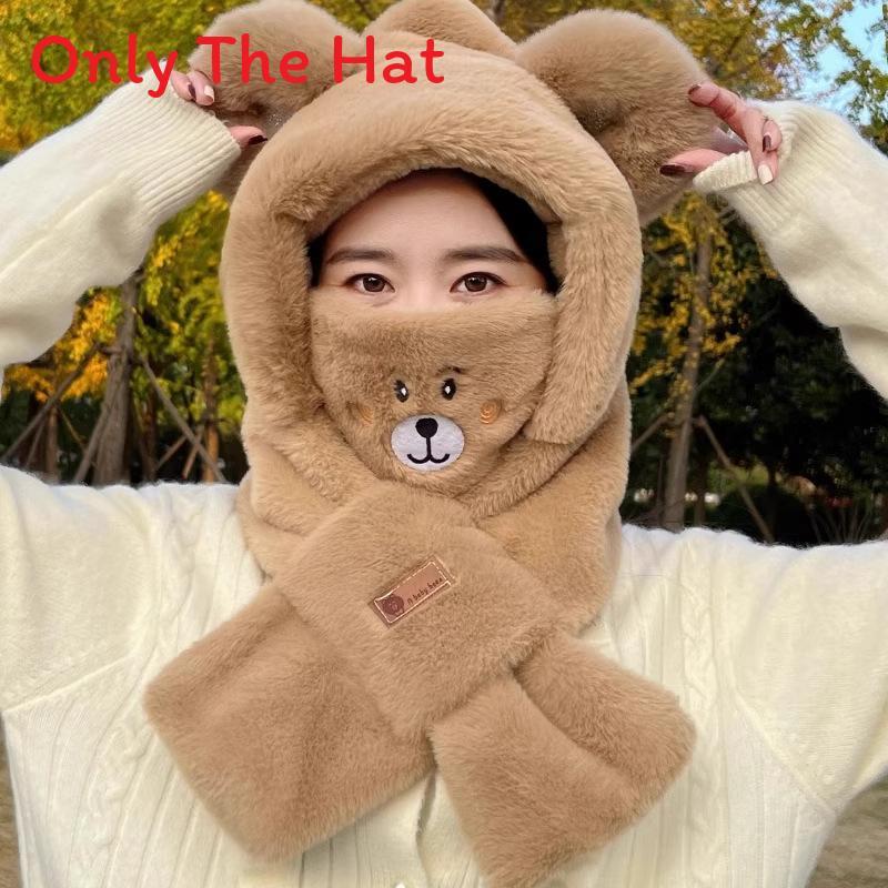 Plush Hooded Scarf For Women With Windproof Neck Cover And Soft Polyester Material