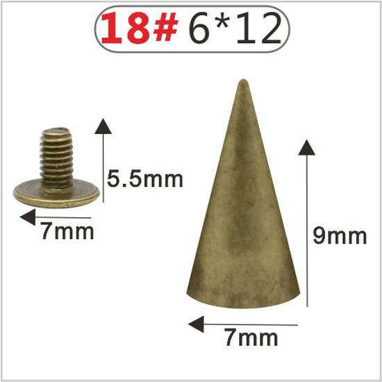 Punk Spike Alloy Bullet Rivet Horn Cone with Base Screw for Apparel, Bags, Shoes