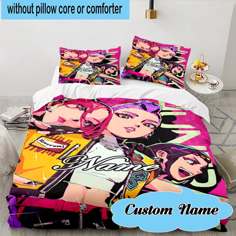 Set Biancheria da Letto Fantasy Night Trio K-Pop Personalizzabile con Nome, 3 Pezzi, Include 1 Copripiumino e 2 Federe, Adatto per Dormitori e Camere da Letto, Regalo