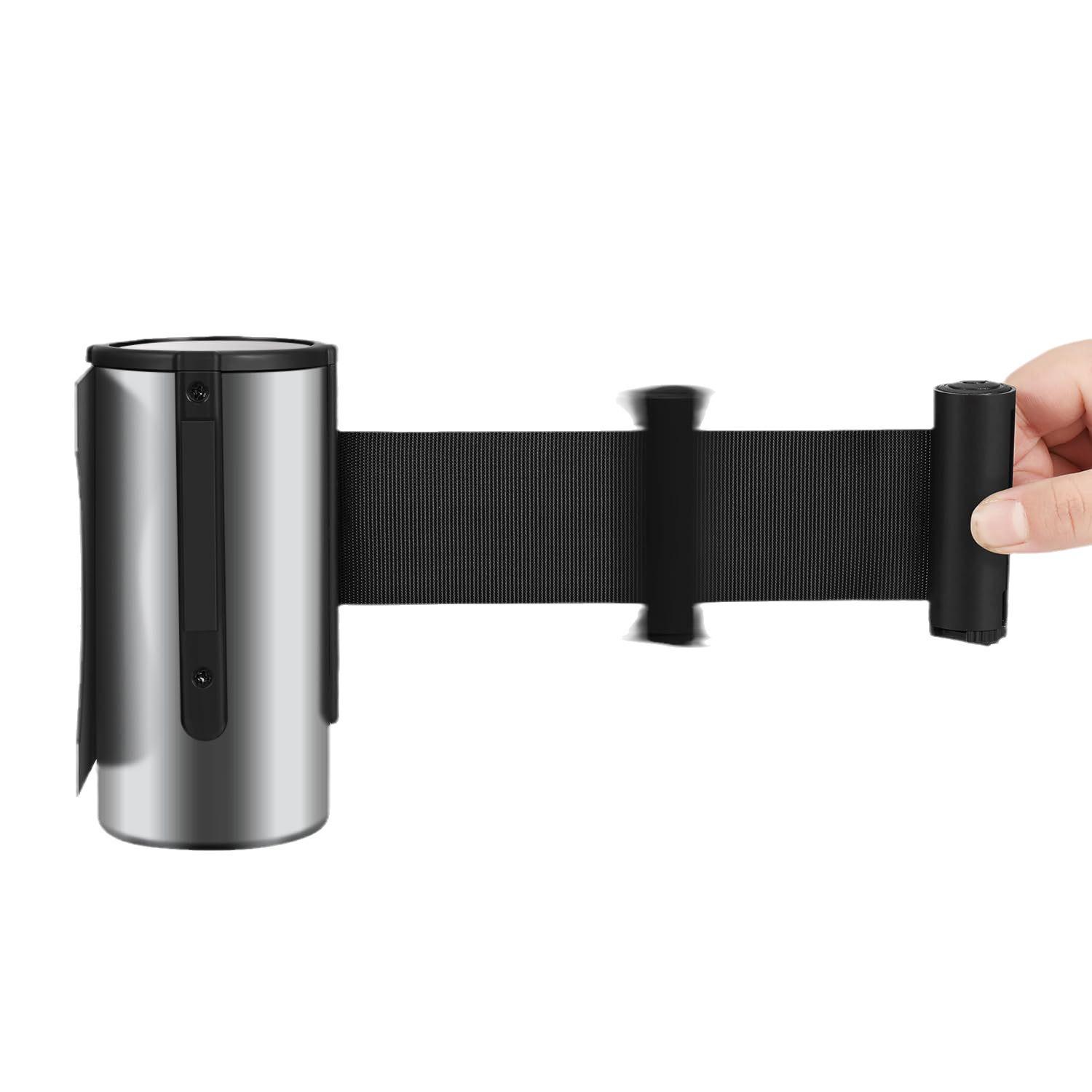 

1-Meter Wall-Mounted Retractable Barrier Tape - No-Punching Red Warning Line for Airports & Hotels Silver 2m