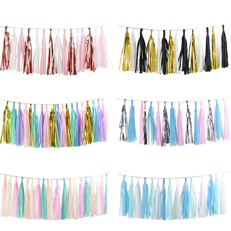 15-Piece Paper Tassel and PET Ribbon Set for Birthday Party Decorations