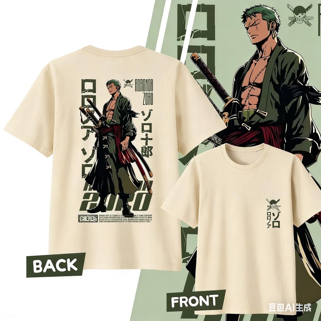 Anime One Piece Roronoa Zoro T-shirt en coton imprimé pour hommes et femmes Top de sport Nouveau T-shirt Été 2026
