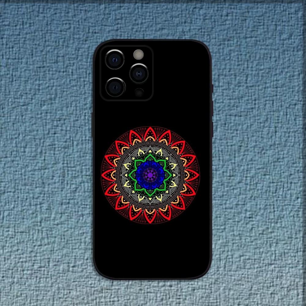 Indian Floral Henna Mandala Phone Case For iPhone 16,15,14,13,12,11,Pro,X,XS,Max,XR,Plus,Mini Soft Black Cover