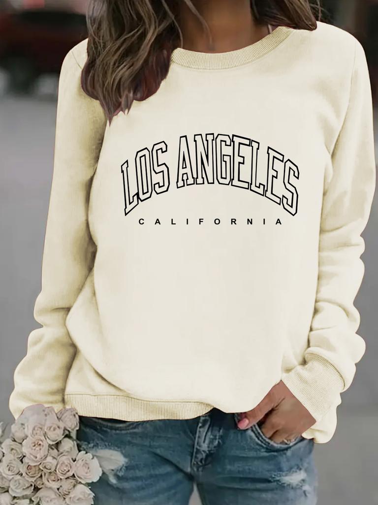 European, American Autumn and Winter Women's Clothing Casual Long-sleeved Crew Neck LOS ANGELES Printed Pullover Sweater