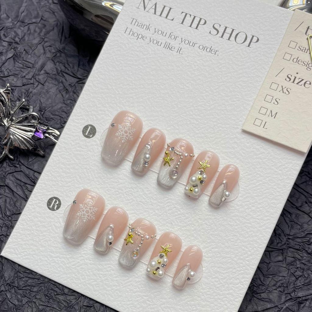10pcs/set Purely Handmade Wearable Nails Removable Nail Art French Simple False Nails Finished Long and Short Nails