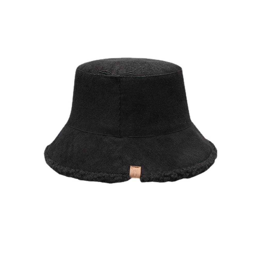 

Simple Lamb Wool Bucket Hat Casual Female Hats Winter Korean Style Plush Fishman Hat For Women чёрный