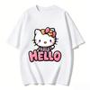 2026 Hello Kitty Cartoon Printed Short Sleeve Summer Cotton Tshirt Flower Womens Family Matching Outfits Tops Tee Highquality