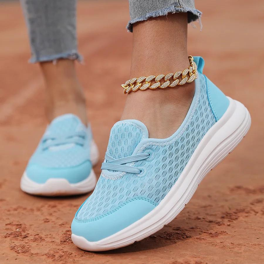 Fashion Knitted Sneakers for Women  Autumn Slip on Breathable Mesh Flats Shoes Woman Thick Sole Loafers Female Comfort Walking Shoes
