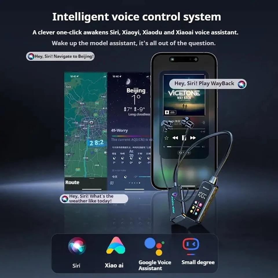 Bluetooth 5.4 Kopfhörer mit HD-Bildschirm Drahtlose Headsets Nackenband HiFi Stereo-Kopfhörer Geräuschreduzierung Ohrhörer für Live