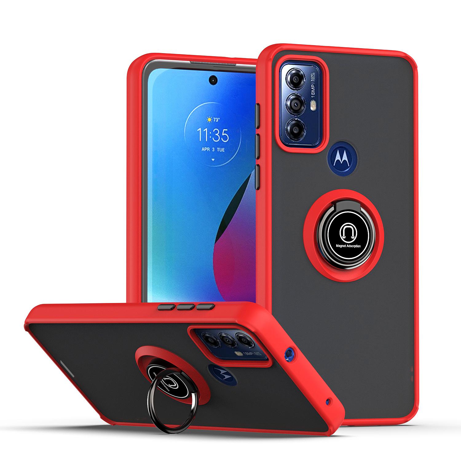 

Бронированный матовый чехол для Motorola Moto G POWER 2022 Moto G Pure Чехол-кольцо Магнитный держатель-подставка Ударопрочный корпус Coque Fundas Moto G Pure красный