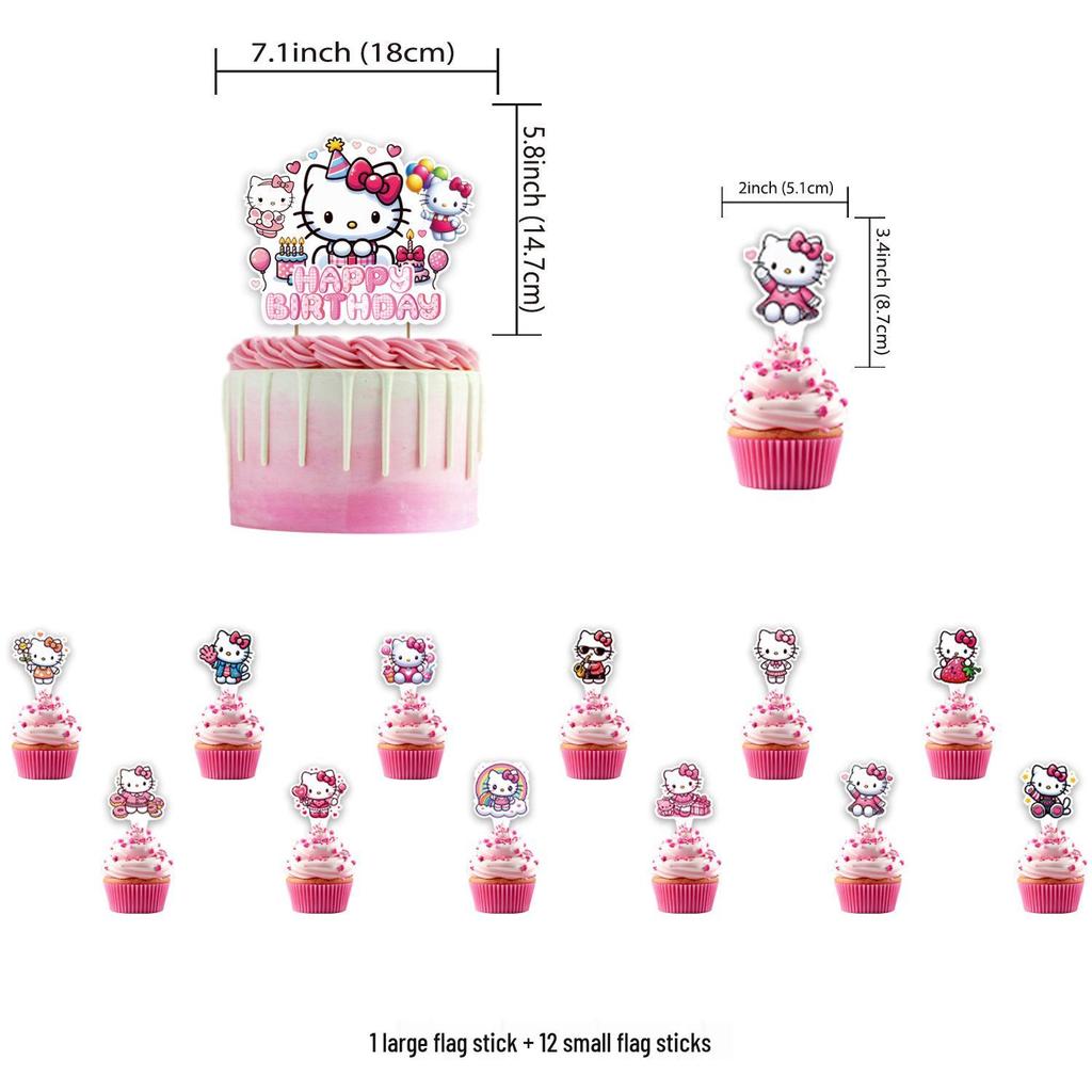 3D Hello Kitty Festival Birthday Decor Set: Balloons, Banner & Flags