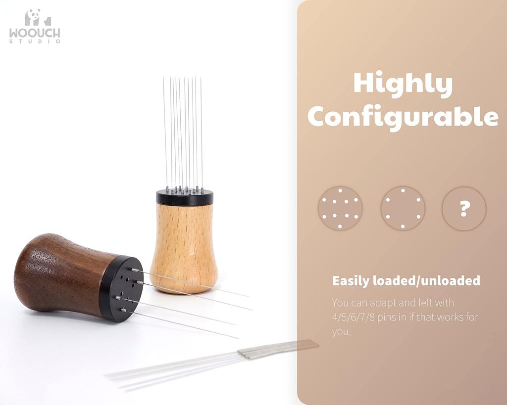 Woouch WDT Tools Espresso Dispenser Tool, 10-Pin Espresso Coffee Stirrer with Natural Wood Handle and Stand (Ash Wood)