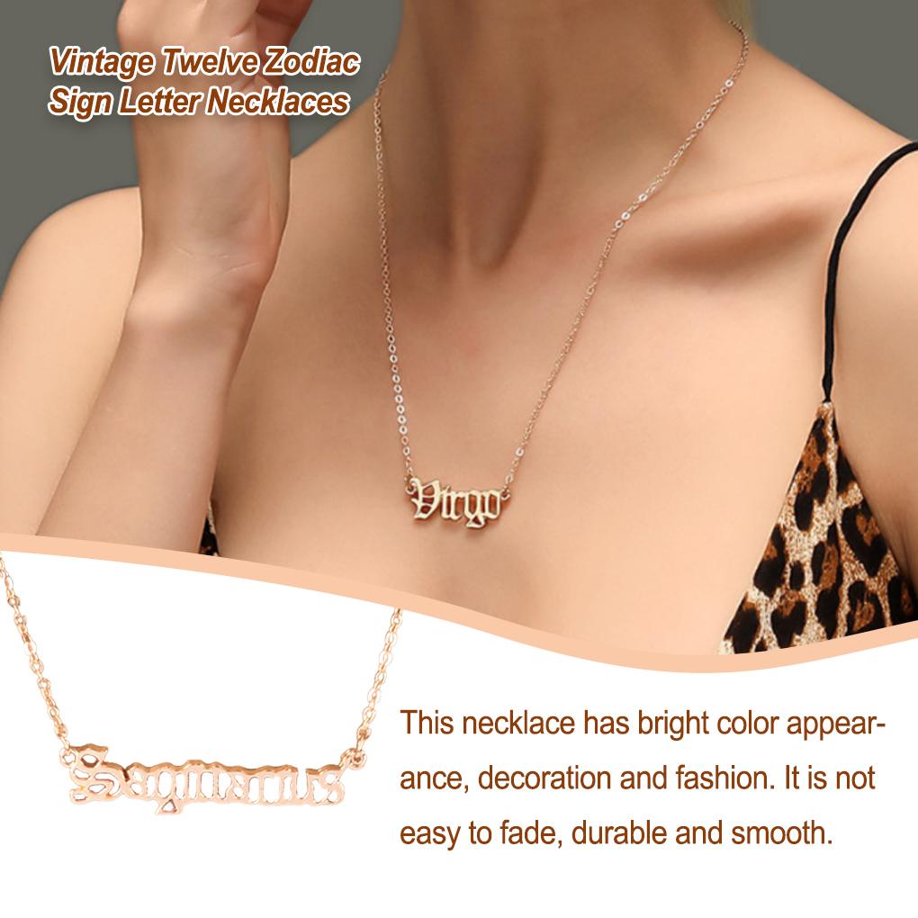 Vintage Letter Constellations Theme Zodiac Necklace DIY Chic Delicate Jewelry Chain Pendant for Lover Festival Gifts Rose Gold