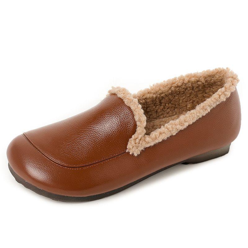 

Women s Vintage Sheepskin Loafers - Genuine Leather, Plush Warm, Soft Sole, Autumn/Winter 2025. 41 коричневый