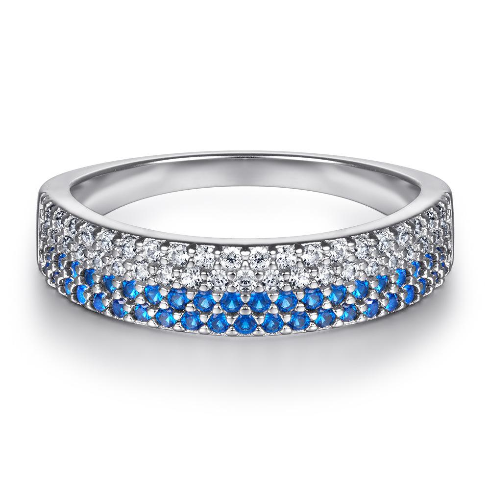 

Fashionable White Blue Contrast Zircon Diamond Band S925 Silver Personalized Sterling Silver Ring Women s Ring