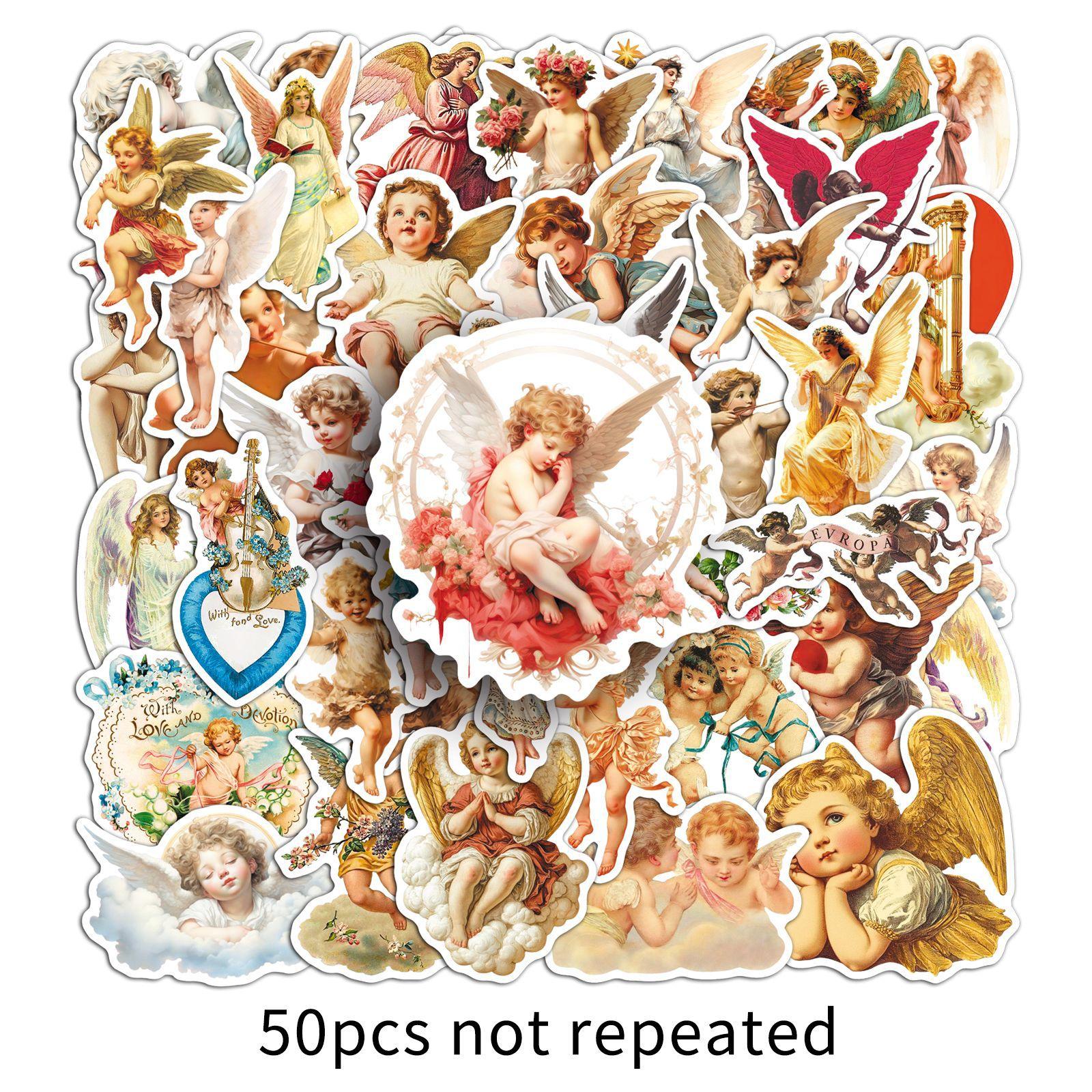

50pcs/1 lot Angel Charm Stickers Retro Western Mythology Cupid DIY Phone Case, Milk Tea Cup, Notebook Stickers