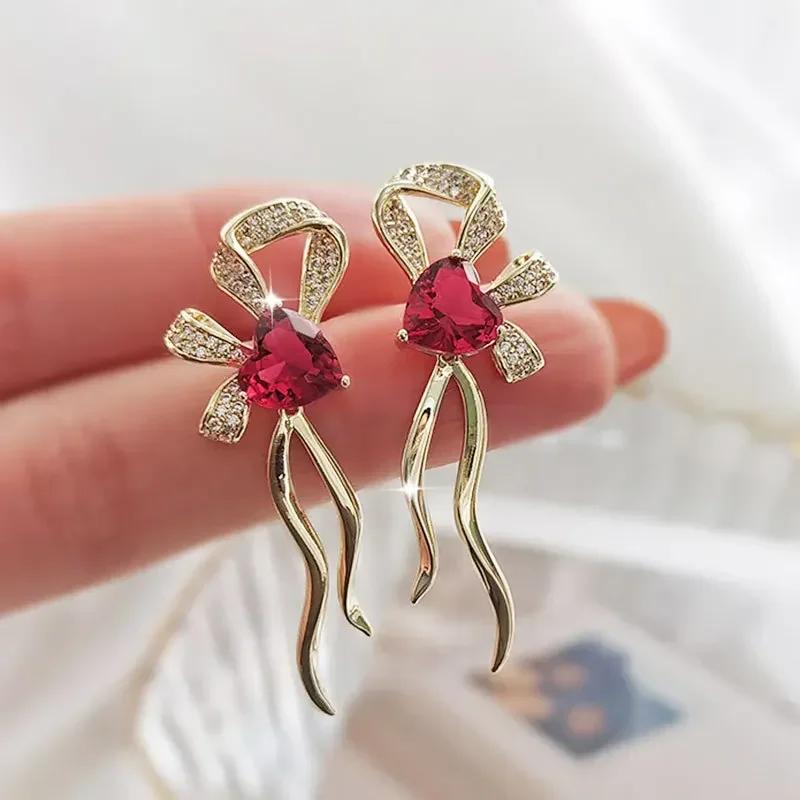 Round Red Water Drop Earrings for Bride's Wedding, Festive Accessories, High-end Jewelry, Birthday Gifts, and Sparkling