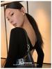 Women's Sexy Twisted Long-Sleeve Bodysuit with Chest Pads, Cross Back, Collarbones Showcase, Crotch Opening, European & American Style.
