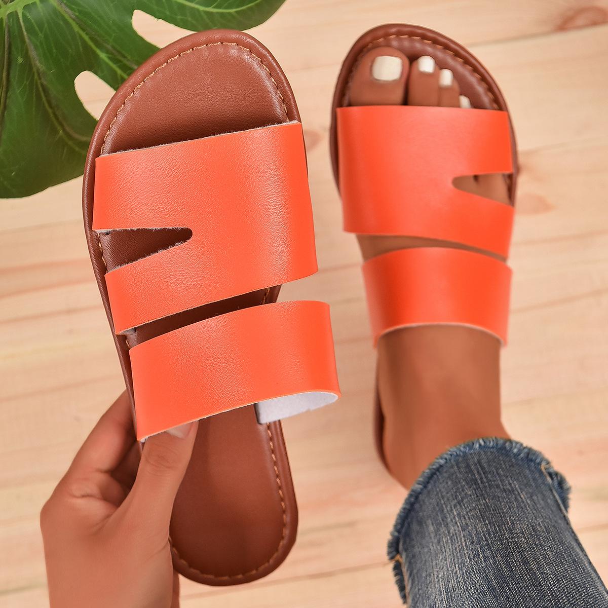 

European and American style new cool slippers women s large size spring and summer casual outer wear cover toe word with flat bottom slippers 36