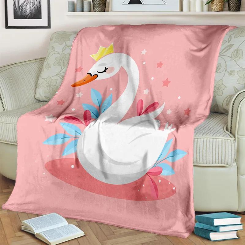3D Cute Swan Princess Cartoon Cygnus Blanket,Soft Throw Blanket for Home Bedroom Bed Sofa Picnic Travel Office Cover Blanket Kid