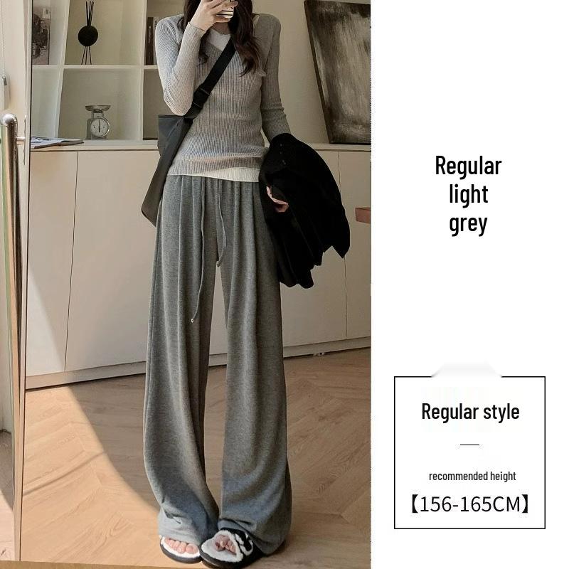 

Petite Oatmeal Wide-Leg Pants for Women - High Waist, Drapey, Loose Fit, Floor-Length for Spring and Autumn. M (96-105 lbs)