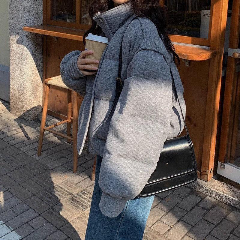 Women's Autumn and Winter Plus Size Short Warm Stand Up Collar Coat Padded and Thickened Loose Zip Section of The Cold Jacket