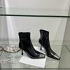 Autumn and Winter Fashion Side Zipper Boots European and American Style Metal Square Head Women's Boots Fine Heel High Heel Short Boots Women