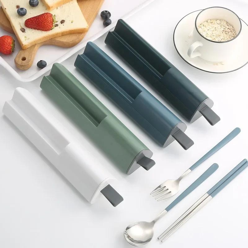 304 Stainless Steel Spoons Forks Chopsticks Cutlery Set with Pull-out Box for Students Workers Portable Lunch Dinnerware As Gift