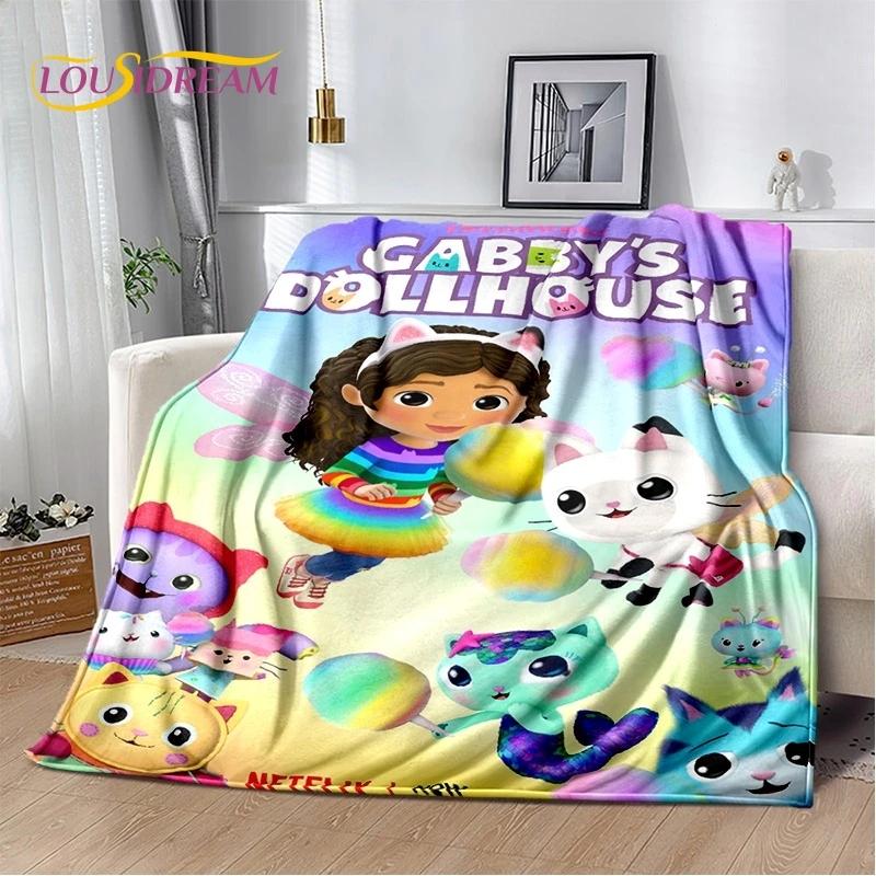 Cartoon Cute Gabbys Dollhouse Girl Soft Flannel Blanket for Bed Bedroom Sofa Picnic,Throw Blanket Children Outdoors Leisure Gift