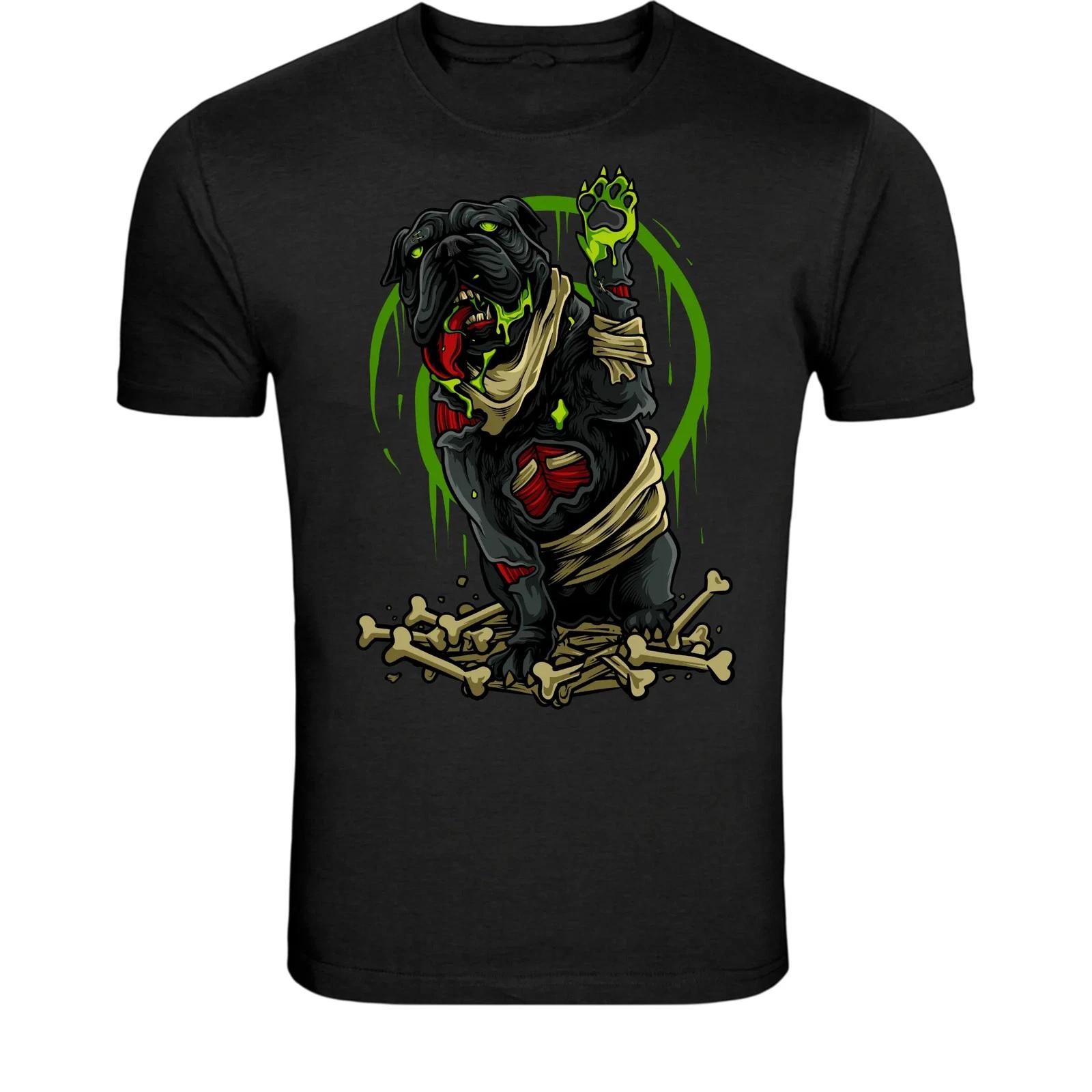 Zombie Pug Horror Dog T-Shirt - Undead Bulldog Skeleton Graphic 2XL