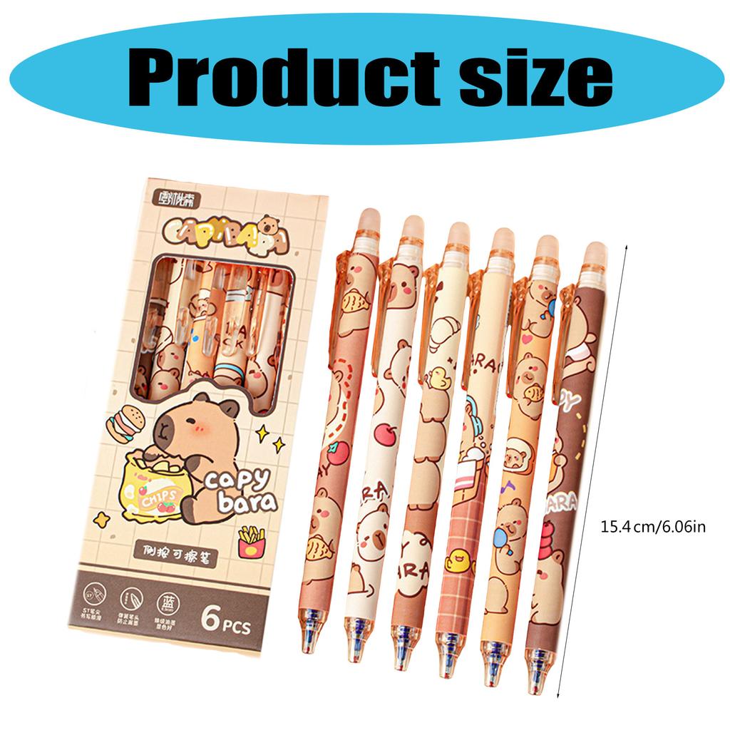 6Pieces Cartoon Gel Pen Erasable Retractable Gel Pen 0.5mm Office Writing Supplies for Adult Student Writing Noting