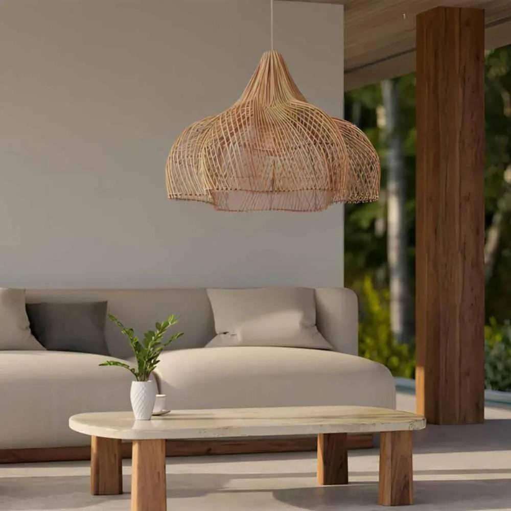 JOYINLED Bohemian Handmade Rattan Decorative Pendant Light Creative Shaped Lampshade 60cm for Living Room Bedroom Dining Room