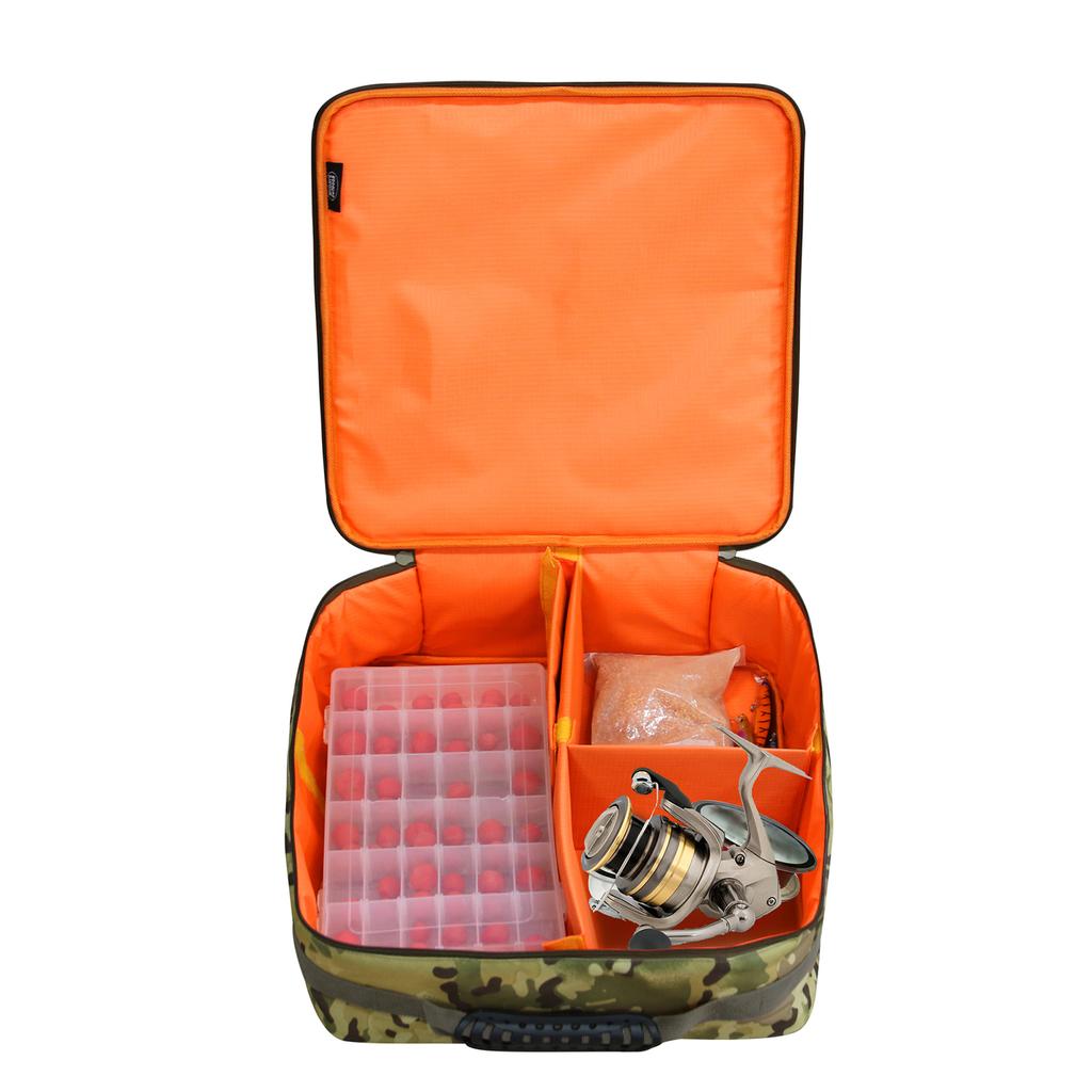 Handheld Fishing Reel Bag Double Fishing Tackle Box Polyester Large Capacity Carry Bag with Dividers