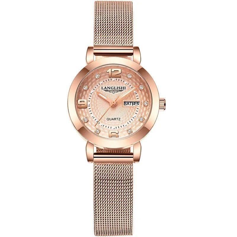 Brand Luminous Waterproof Women's Watch for Female Students Korean-style Fashion Full-automatic Double Calendar Quartz Ultra-thin Wristwatch