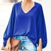 European & American Women's V-Neck Lantern Sleeve Loose Long Sleeve Plus Size Top - Summer 2025 Collection