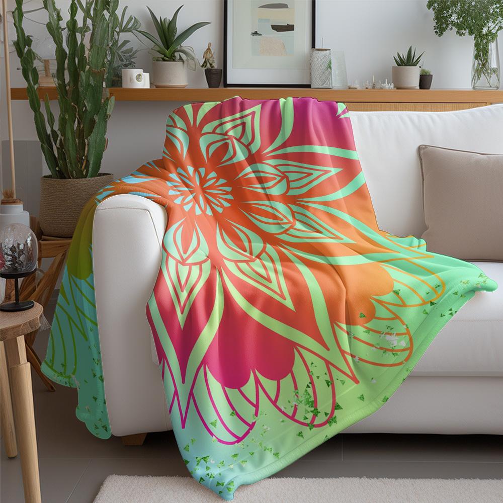 Vibrant Mandala Colorful Throw Blanket Soft Fleece Blanket Decorative Bed Blanket Sofa Cover Gift