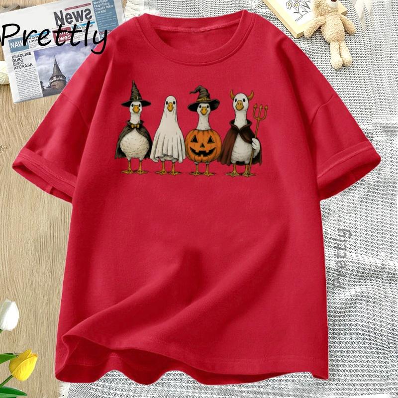 Boo Ghost Goose T Shirt Halloween Goose Autumn Skeleton Tshirt Fall Vintage Short Sleeve Graphic Tees Streetwear Clothing Tops S