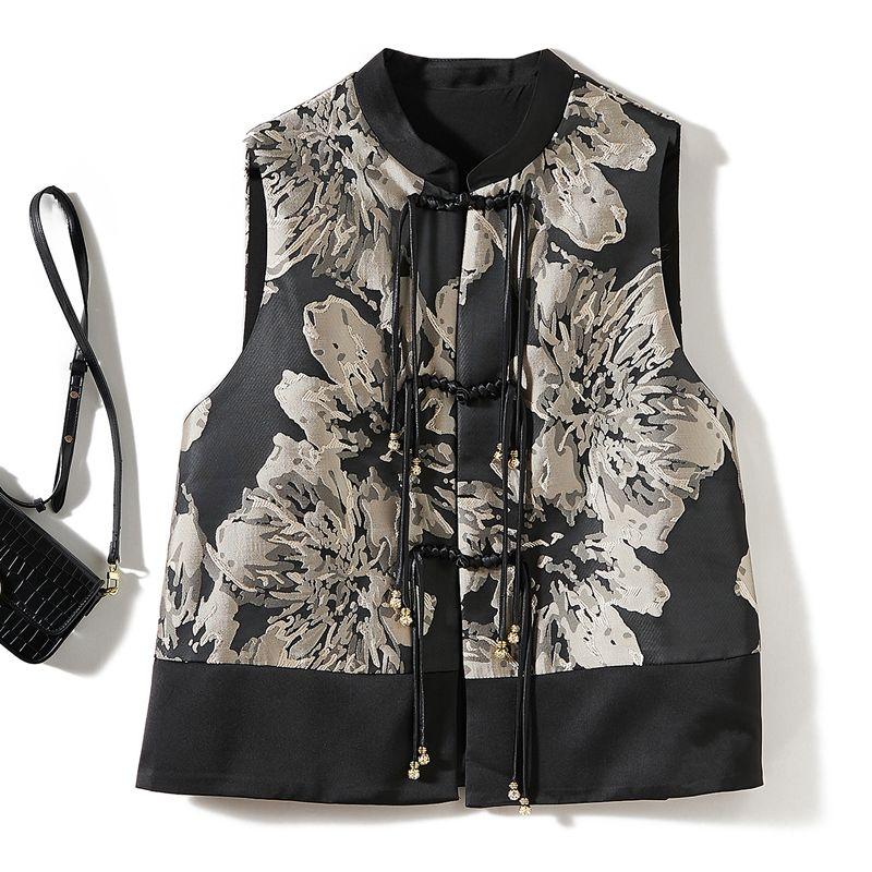 

Горячие фейерверки! Ретро Маленький Воротник-стойка Пряжка Бисерная Кисточка I-образный Жилет Женский Подчеркивающий Элегантное Платье-бандаж Новая Верхняя одежда в китайском стиле Black L